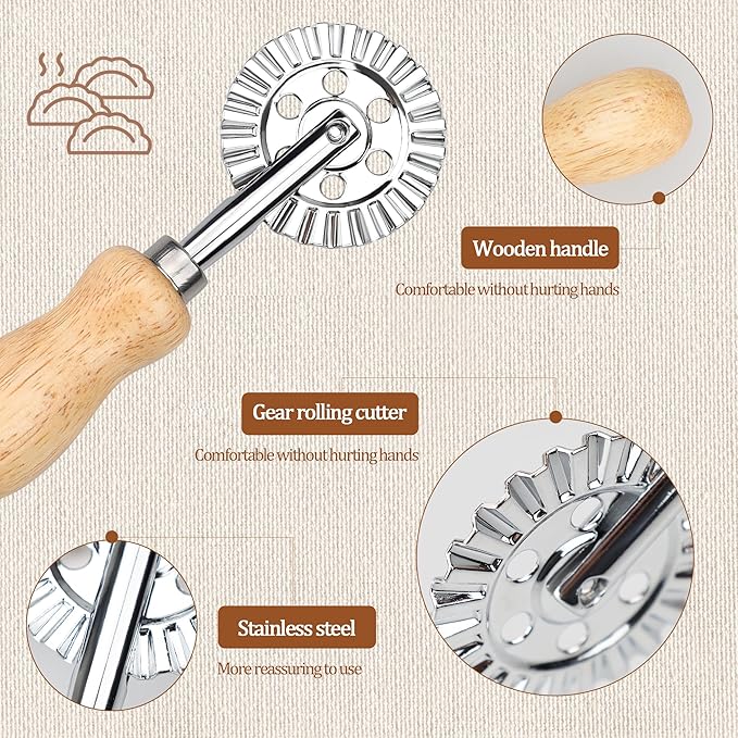 Short Handle Large Cutter Wheel - Exquisite Wooden Handle, Perfect for Pasta, Pizza, Ravioli, Cookie - Versatile Crinkle and Biscuit Cutter for Effortless Slicing