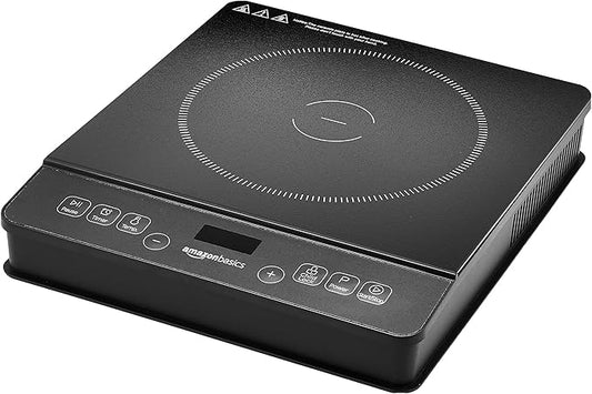 Amazon Basics 1800W Electric Portable Induction Cooktop, Induction Burner with Child Lock, Overheat Protection, Timer, 8 Power Settings, Up to 440°F, for Cookware with Diameter 5.7"-8.2", Black