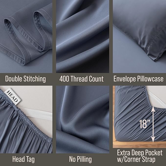 Bella Coterie Luxury Bamboo Viscose Twin Size Sheet Set | 100% Organically Grown | Ultra Soft | Cooling for Hot Sleepers | 18" Deep Pocket [Slate Blue]