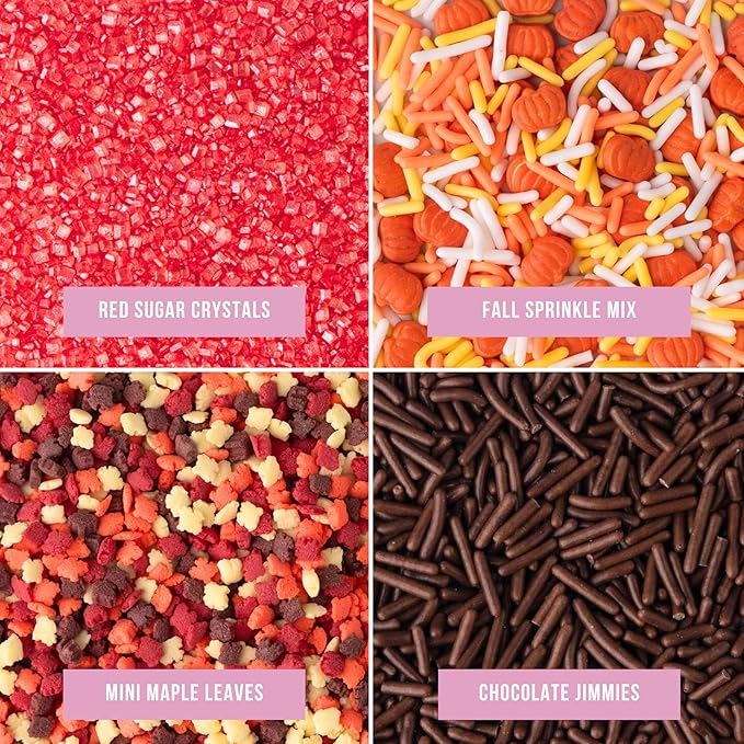 Sweets Indeed Sprinkles, Fall Sprinkles, Leaf Shapes, 4 pack, 11.57 ounces, Edible Sprinkle Mix, Perfect for Cake Decorations, Baking, Ice Cream, Cookies, Cupcake Topper (Fall)