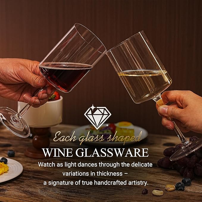 MICHLEY Square Crystal Wine Glasses Set of 4-15.5 oz large Long Stem Glassware Red/White Glasses Drinkware Perfect Gifts for Women, Wedding,Birthday Decorations