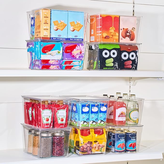 theaoo Clear Storage Bins with Lids Stackable - Large Plastic Containers for Pantry Organization and Storage - Perfect for kitchen,Fridge,Laundry Room,Bathroom,Garage,Closet,Cabinet Organizer -10 Pack