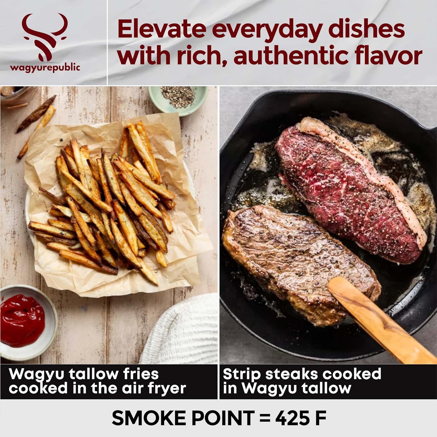 Wagyu Republic Beef Tallow ⎸ Grass Fed Wagyu Beef Tallow, Great for Cooking Steak or as Tallow Balm ⎸ Keto, Gluten Free Protein Snacks for Adults, Perfect for Whole 30 or Carnivore Diet ⎸7lbs