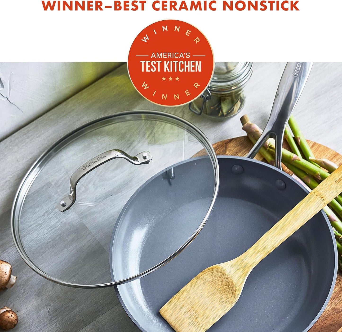 GreenPan Valencia Pro Hard Anodized Healthy Ceramic Nonstick 10" Frying Pan Skillet with Lid, PFAS-Free Cookware, Stainless Steel Handle, Induction Suitable, Dishwasher Safe, Oven Safe, Gray