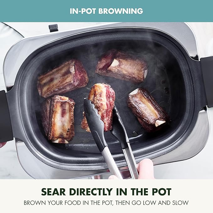 GreenPan Elite 8-in-1 Programmable 6QT Electric Slow Cooker, Dishwasher Safe Lid & Removable Crock, PFAS-Free Healthy Ceramic Nonstick Multi-Cooker, Sear, Sauté,Brown, Steam Basket, Roast, Deep Teal