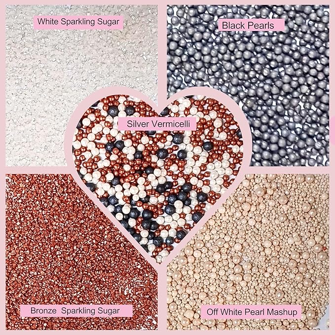 Sprinkles - Confect Sprinkles for Cakes & Cupcakes Decoration Assorted pack of 5 Starry Night Sprinkles Mix Black, White & Bronze Dragees Sparkling Sugar White & Bronze | Vegan, Gluten-Free, Nut-Free, Soy-Free, Dairy-Free, Palm Oil-Free- 5 Oz
