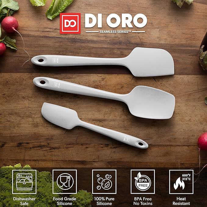 DI ORO Silicone Spatula Set - Rubber Kitchen Spatulas for Baking, Cooking, & Mixing - 600°F Heat-Resistant & BPA Free Silicone Scraper Spatulas for Nonstick Cookware - Dishwasher Safe (3pc, Stone)