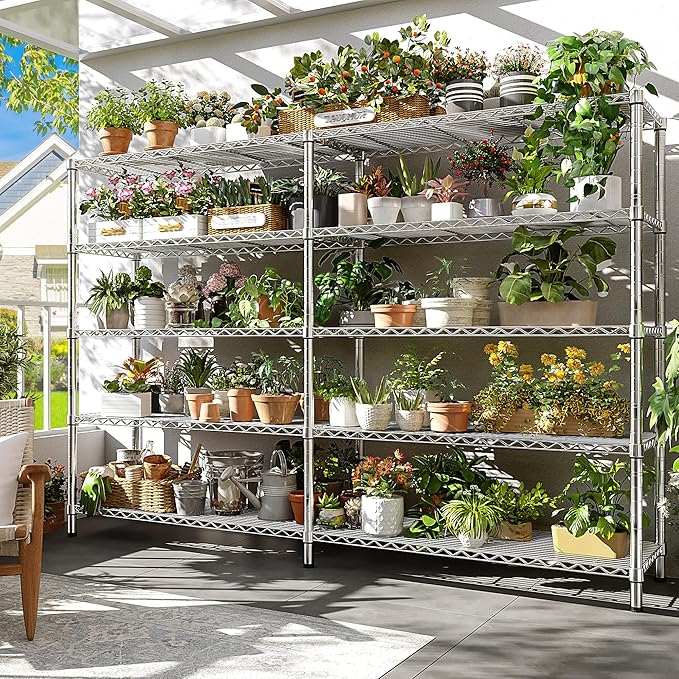 REIBII 70" W Wire Shelving Load 1500LBS, Metal Shelving 5-Tier Storage Shelves Metal Shelves for Storage Adjustable Shelving Rack for Pantry Kitchen Commercial School 70" W*15.8" D*72.4" H,Chrome