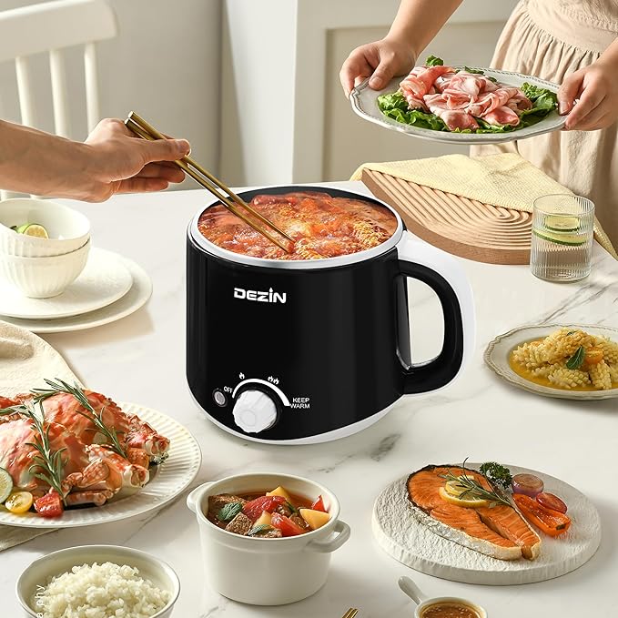 Dezin Hot Pot Electric, Rapid Noodles Cooker, Stainless Steel Electric Pot 1.6 Liter, Perfect for Ramen, Egg, Pasta, Dumpling, Soup, Porridge, Oatmeal with Temperature Control and Keep Warm Function