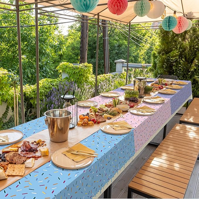 3pcs Sprinkle Ice Cream Party Decorations Tablecloths,Disposable Plastic Rectangle Table Covers for Baby Shower Sweet One Girl Birthday Donut Themed Party Supplies, 3 Color,54 X 108 Inch