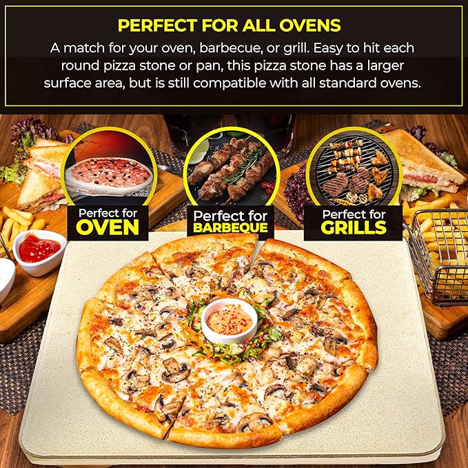 Pizza Stone - Baking Stone. SOLIDO Rectangular 14"x16" - Perfect for Oven, BBQ and Grill