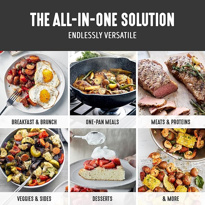 GreenLife Nonstick 12” (5QT) All in One Deep Skillet Wok with Lid, PFAS-Free Non-Toxic Ceramic Multi-Purpose Pan, Induction, All Stovetop, Egg, Stir Fry, Saute, Stay Cool Handle, Granite Black