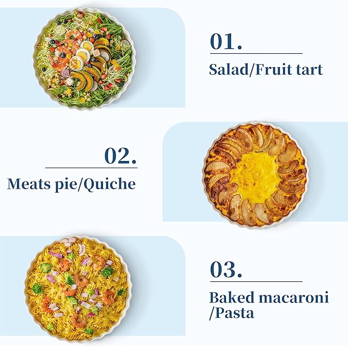 LOVECASA Porcelain Pie Pan Quiche Baking Dish,10 Inch Non-Stick Round Pie Dish Quiche Pan,Tart Pan with Ruffled Edge,Pie Plate for Apple, Quiche, Pot Pies, Tart,Set of 2, White