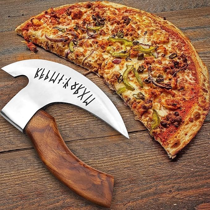 Viking Multipurpose Pizza Axe with Sheath - Rosewood Handle & Heavy Duty Axe Head - Cuts Pizza, Meat & Vegetables