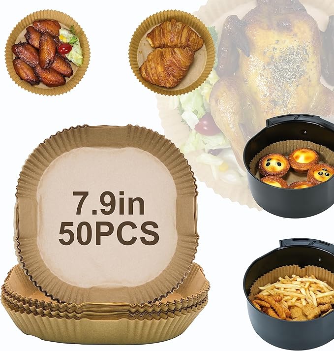 Air Fryer Disposable Paper Liners 50pcs 7.9 inch Square Parchment Paper Liner for Baking Roasting Fit 5-8 QT