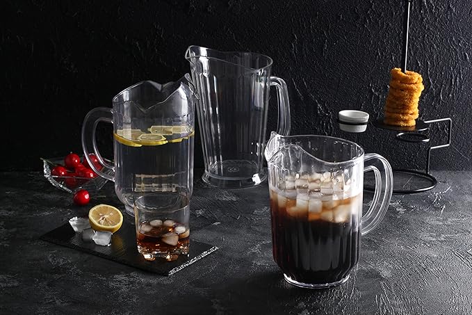 New Star 46229 Polycarbonate Plastic Restaurant Water Pitcher with 3 Spouts, 60-Ounce, Clear