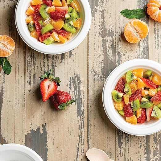 100% Compostable Paper Bowls 12 oz. [1000 Count] Heavy-Duty Soup Bowls - Natural White Color Unbleached Bagasse Bowls - Eco-Friendly Disposable Biodegradable Sugarcane - [Bulk Case 8/125 Pack]