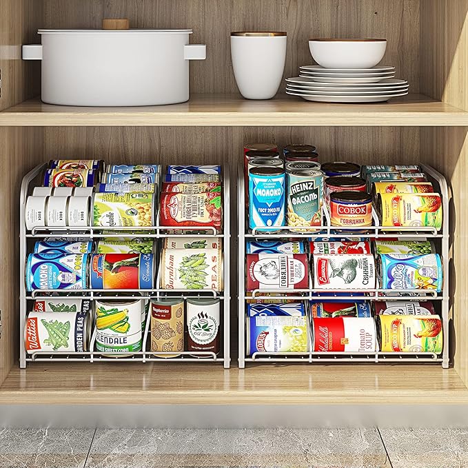 AIYAKA Can Rack Organizer, 3 Tier Stackable Can Storage Dispenser, for Food Storage, Kitchen Cabinets or Pantry, Storage for 36 Cans, Silver