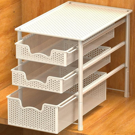 Simple Houseware 3 Tier White Alloy Steel Sliding Basket Organizer Drawer Cabinet