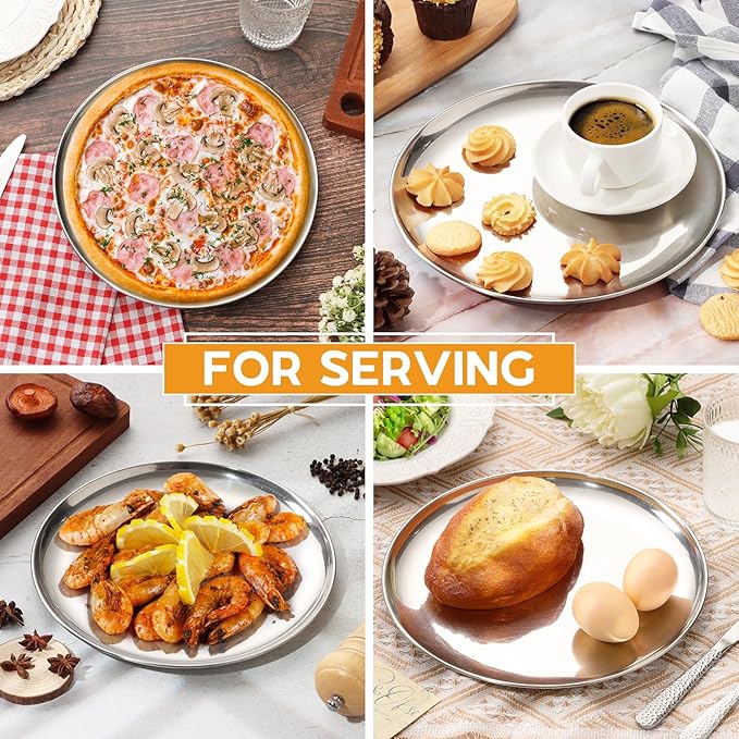 P&P CHEF 10 Inch Pizza Pan, Stainless Steel Round Pizza Tray Baking Pans, Pizzas Plate Serving Tray for Cookie Meat, Oven & Dishwasher Safe & Easy Cleaning, (Mirror Finish) - 1 Piece