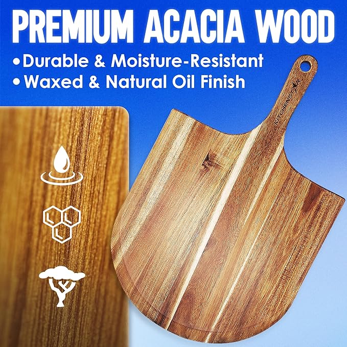 KitchenStar 16-Inch Acacia Wood Pizza Peel – Extra Large Wooden Cutting & Serving Board with Handle – Natural Oil Finish – Ideal Pizza Oven Accessory for Easy Sliding & Prep