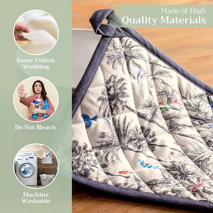 Maison d' Hermine Pot Holders 100% Cotton Heat Resistant Potholders 8" x 8" Hot Pads with Loop BBQ, Cooking, Baking, Grilling, Kitchen, Handling Hot Pans (Pack of 1, Amazonia)