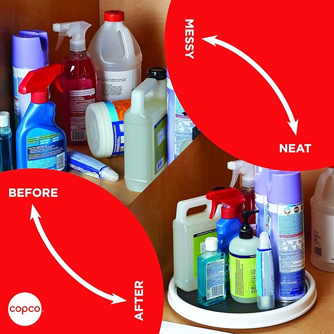 Copco Basics Non-Skid Pantry Cabinet Lazy Susan Turntable, 12-Inch, White/Gray, 1 Count (Pack of 1)