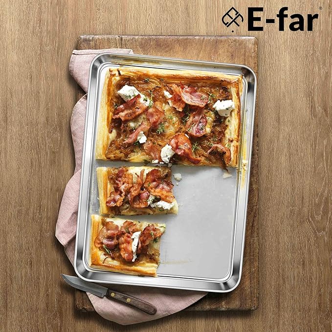 E-far Large Baking Sheets Set of 4, 20”x14” Stainless Steel Cookie Sheet Pans for Oven, Non Toxic Big Metal Baking Tray for Cake Cookies, Healthy & Rust Free, Mirror Finish & Dishwasher Safe