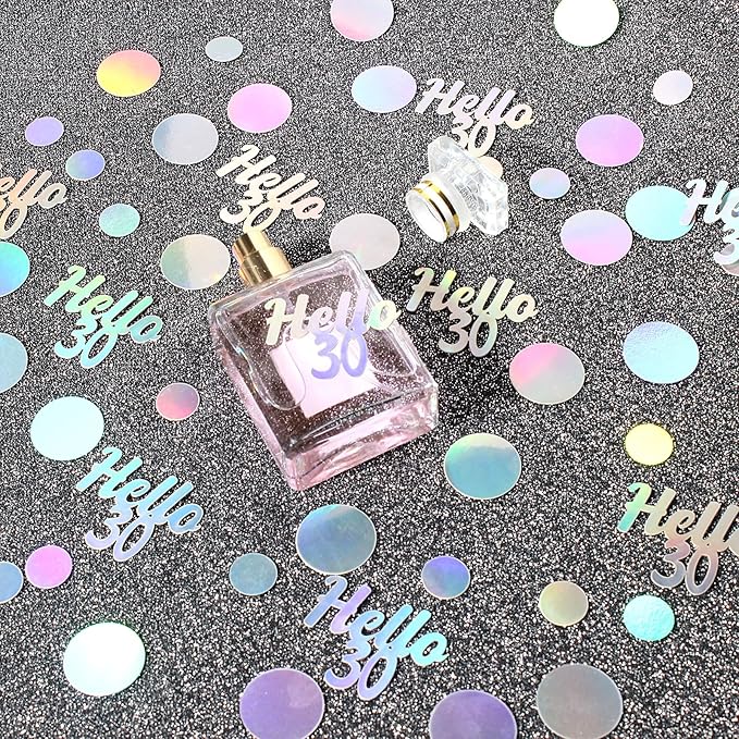 Hello 30 Birthday Confetti for Tables Iridescent Circle Dots Happy 30th Birthday Party Decorations for Her Women Thirty Years Old Birthday Table Scatters Confetti Decor Supplies 300PC