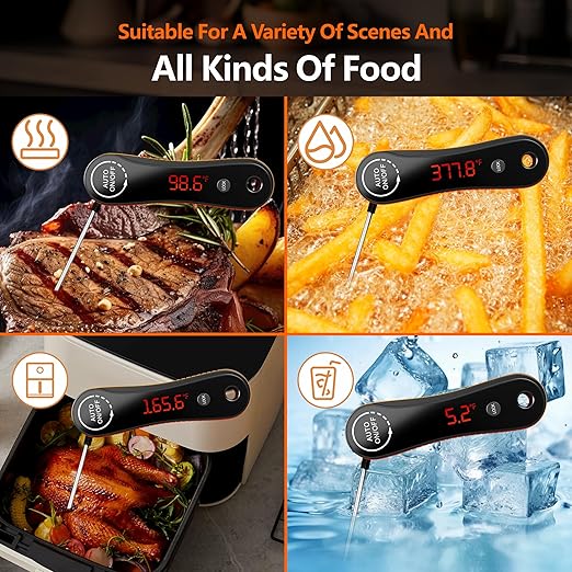 Digital Meat Thermometer, Paysean 0.5 Sec Instant Read ±0.5℉ with Auto-Rotating Backlit Display, IP67 Waterproof and Calibration for Cooking, Candy, Grilling, BBQ, Liquid, Smoker, Beef