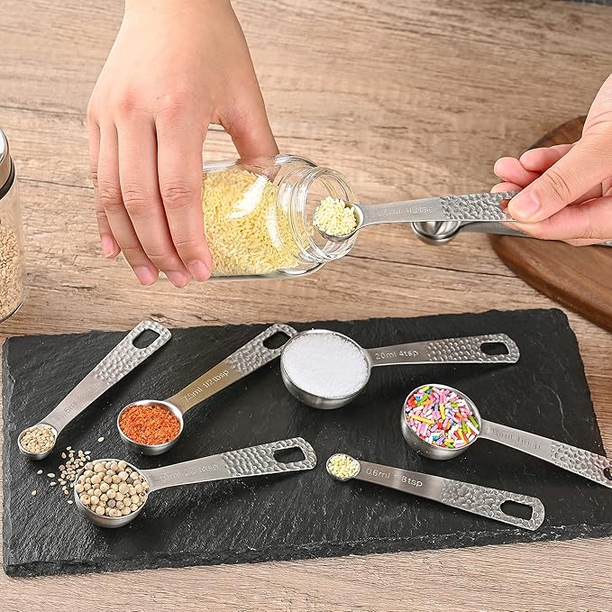 Measuring Cups and Spoons Set 19, Metric & US 18/8 Stainless Steel Measuring Cups and Spoons Set for Kitchen and Baking, Dry & Liquid Metal Measure Cup Spoon with Measure Equivalents