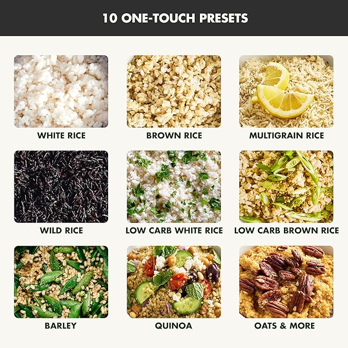 GreenPan Carb Reducing Electric Rice Cooker, 4 Cups Uncooked/8 Cooked Rice, 10 Presets, LED Display, Healthier Meals, Delay Timer, PFAS-Free Ceramic Nonstick Removable Bowl, Cool Touch, Steam, Graphite