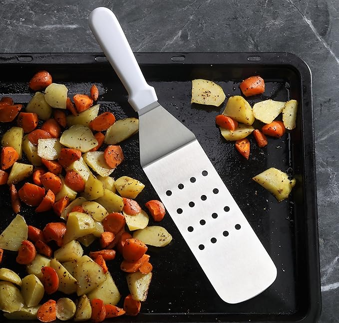 New Star Foodservice 36176 Plastic Handle Flexible Grill Turner/Spatula, 14.5-Inch, Perforated, White