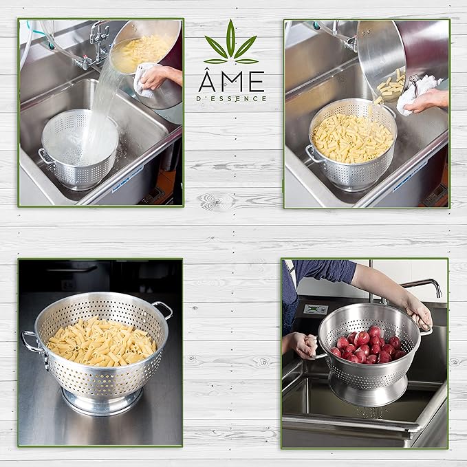 (16-QT) Aluminum Colander with Handles and Base Heavy Duty Commercial Grade