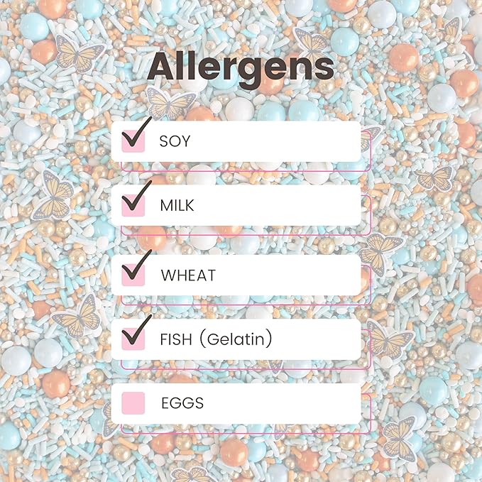 Sprinkle Pop Monarch Butterfly Sprinkle Mix| Blue Orange Sprinkles with ~20 Butterfly Wafer Paper and Gold Dragees| Decorating Sprinkles Made In USA for Mother’s Day Cupcakes Cakes Cookies Donuts, 4oz