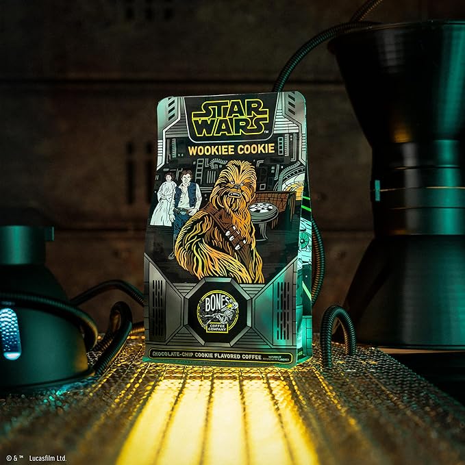 Bones Coffee Company Star Wars Wookiee Cookie Chip Cookie Flavor Flavored Coffee, Medium Roast Low Acid Arabica Beans Compatible with Auto drip and French Press Coffee Maker, 12 Oz Whole Bean