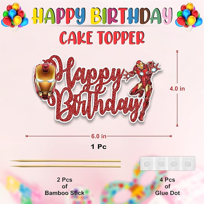 Irn man Happy Birthday Cake Topper - Birthday Decorations.