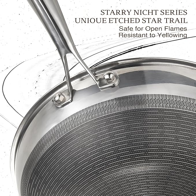 KITEXPERT Non Stick Wok Pan with Lid,12" Titanium Ceramic Pan Nonstick Stainless Steel Stir-fry Pans, PFAS PFOA & PTFE Free, Quick-Cool Handle, Dishwasher & Oven Safe, Compatible with All Cooktops