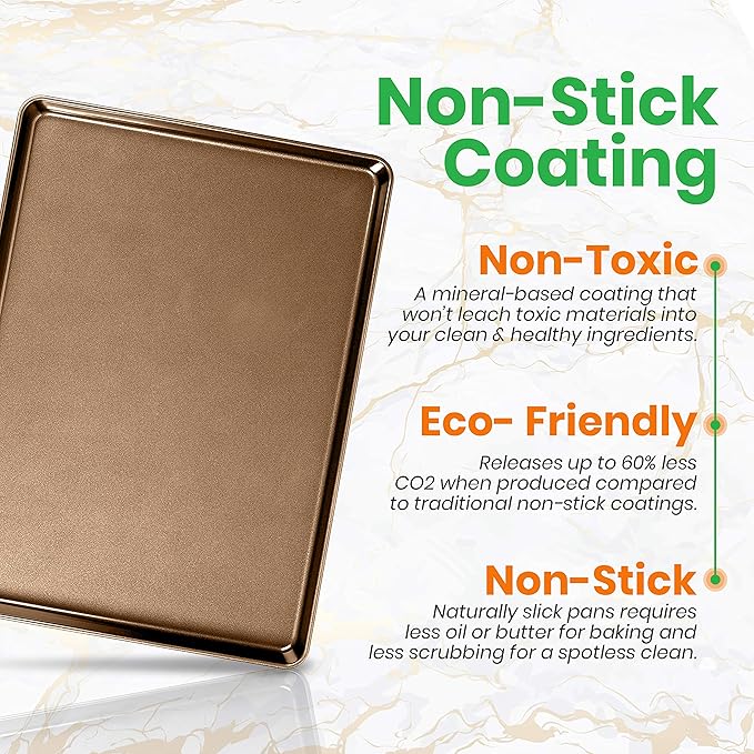 NutriChef Nonstick XL Cookie Sheet Baking Pan - Extra Large 22" x 16" Carbon Steel Oven Baking Sheet for Pastries, Desserts, & More - Dishwasher Safe, Gold