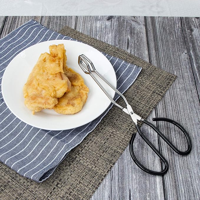 MSY BIGSUNNY Stainless Steel Scissor Tongs Heavy Duty Cooking Tongs with Soft Handles (1, black 10")