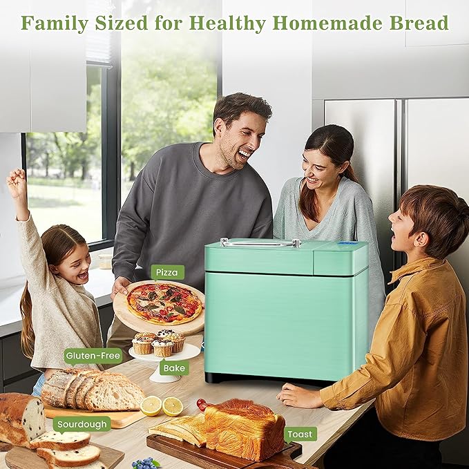 KBS 710W Convection Bread Maker Dual Heaters,2.2LB Bread Machine with Healthy Ceramic Pan&Auto Fruit Dispenser,17-in-1 Bread Maker Machine Gluten Free,Stainless Steel 15H Timer&Keep Warm, Touch Panel