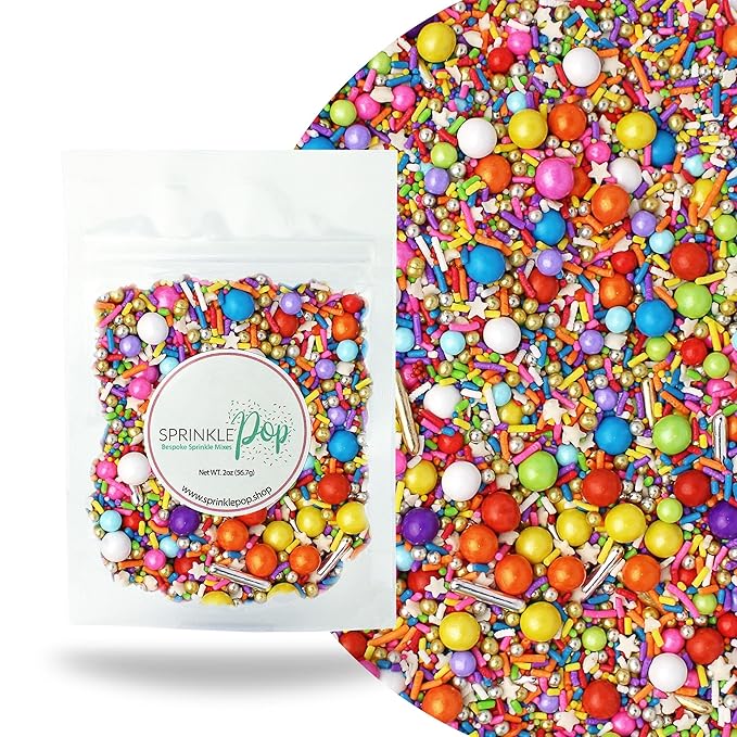 Sprinkle Pop Rainbow Road Sprinkle Mix| Blend of White Red Orange Yellow Green Blue Pink Purple Rainbow Sprinkles Made in USA for Decorating Birthday Cakes Cookie Cupcakes Ice Cream Chocolate,2oz