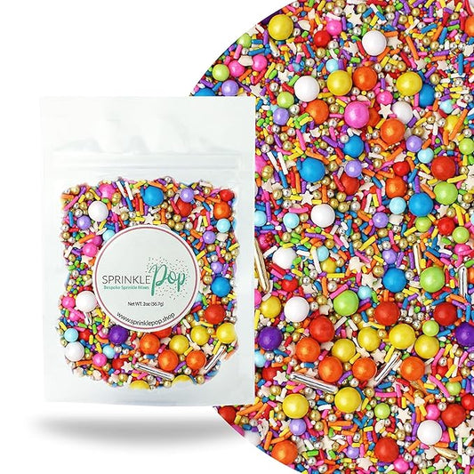 Sprinkle Pop Rainbow Road Sprinkle Mix| Blend of White Red Orange Yellow Green Blue Pink Purple Rainbow Sprinkles Made in USA for Decorating Birthday Cakes Cookie Cupcakes Ice Cream Chocolate,2oz