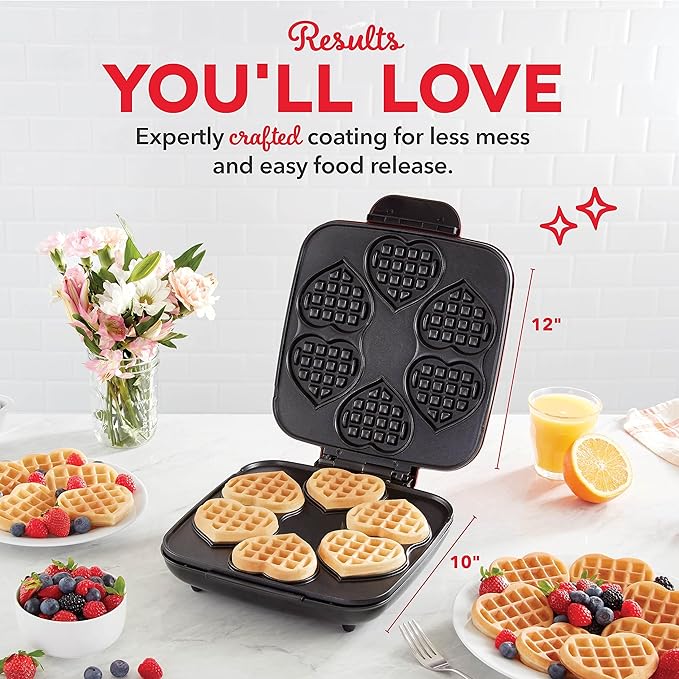 DASH Multi Mini Heart Waffle Maker - Six 3” Heart Shaped Waffle Molds, Nonstick Waffle Iron with Quick Heat-Up, Nonstick Surface - Perfect Mini Waffle Maker for Kids and Families, Just Add Batter