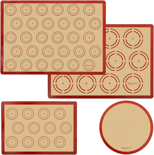 Silicone Baking Mat Set of 4, Easy Clean & Non-Stick Food Grade Reusable Baking Mat, Silicon Baking Mats Oven Liner Sheet, Round & Square Cake Mat, Pastry Board Rolling Dough Mats for Macaron Cookie