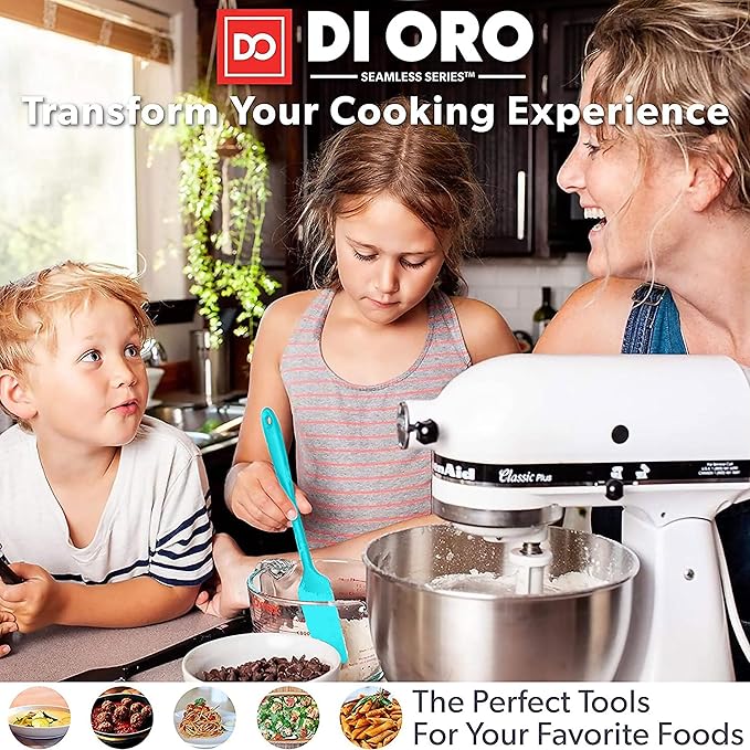 DI ORO Silicone Spatula Set - Rubber Kitchen Spatulas for Baking, Cooking, & Mixing - 600°F Heat-Resistant & BPA Free Silicone Scraper Spatulas for Nonstick Cookware - Dishwasher Safe (4pc, Teal)