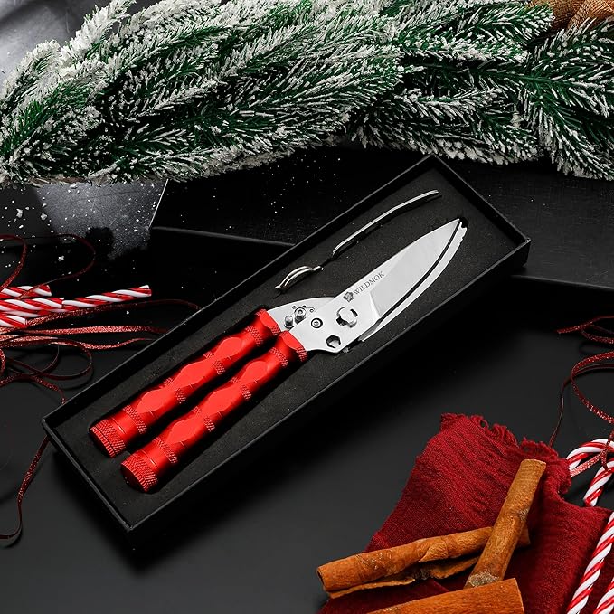 WILDMOK Heavy Duty Poultry Shears - 8.5 Inch Multi-function Stainless Steel Poultry Outdoor Shears, Ultra Sharp Kitchen Scissors for Outdoor Camp, Red