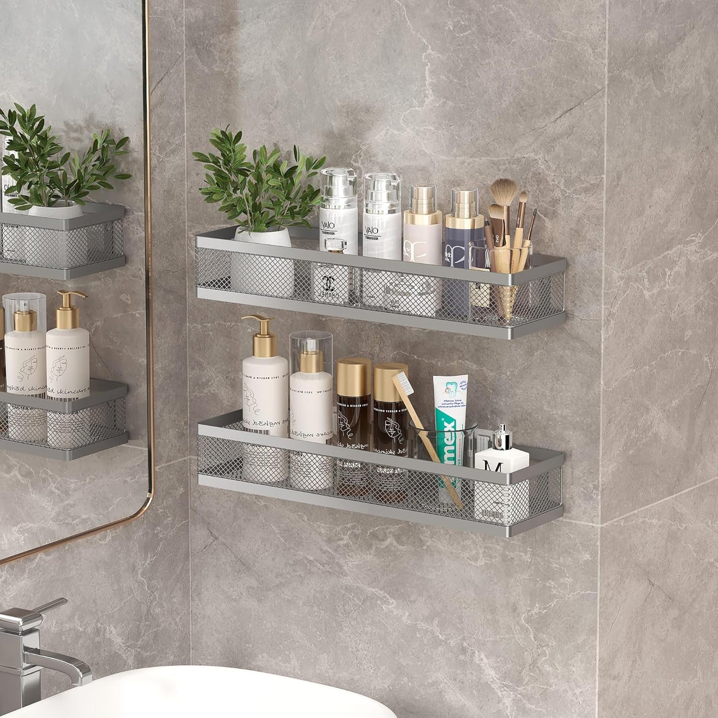 PUSDON Metal Wall Hanging Basket 2 Packs DIY Suitable for Multiple Scenes - Large Silver Grey Netting