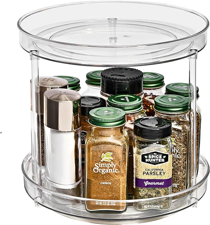 Sorbus 9 Inch 2 Tier Clear Lazy Susan Organizer, Turntable Organizer for Spice Organization for Cabinet, Lazy Susan Turntable for Kitchen, Home, Office, Closet, Classroom, Laundry Room Organization