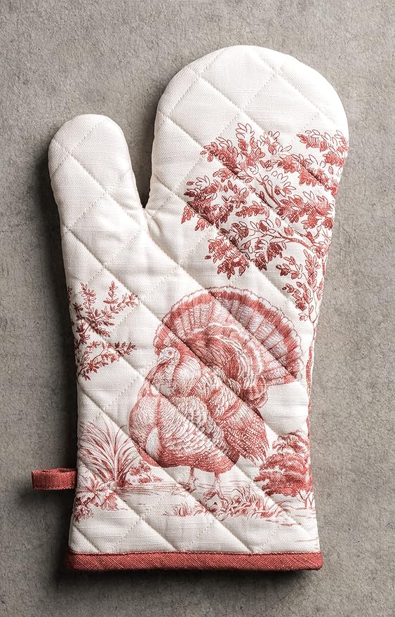 Maison d' Hermine Oven Gloves 100% Cotton Oven Mitt 7" x 13" with Loop Heat Resistant, BBQ, Cooking Gloves, Baking, Grilling, Kitchen, Handling Hot Pans (Pack of 1, Holy Jouy - Red)
